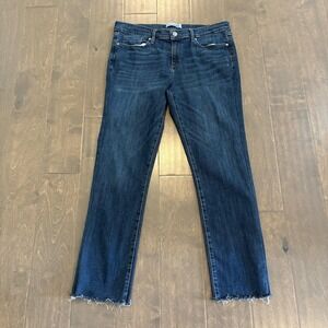 Banana Republic Cropped Flare Jeans Womens 31‎ Blue Raw Hem Dark Wash